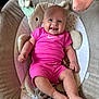 baby, smiling, infant, pink_clothing, plush_toy, baby_seat, comfort, happy, cute, indoor, child, face, portrait, soft_toys, relaxing, skin, foot, hand, sitting, expression