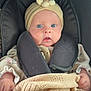 Mabel-Lilly joined the competition — help win amazing prizes! baby, car_seat, blanket, headband, flower, blue_eyes, pacifier, knitted, clothing, infant, child, cute, portrait, hands, soft_toys, cozy, indoors, seatbelt, fabric, warm