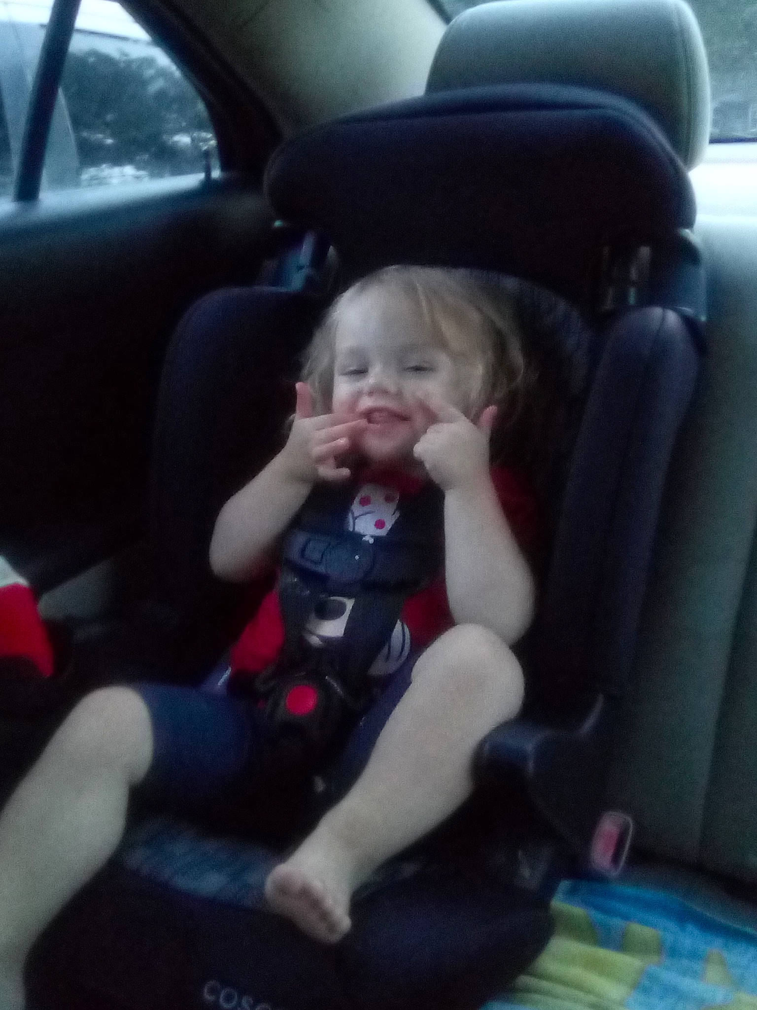 Kaylyn joined the competition — help win amazing prizes! auto_part, baby, baby_in_car_seat, car, car_seat, cheek, child, cool, face, fun, hand, head, leg, person, product, sitting, skin, technology, toddler, vehicle