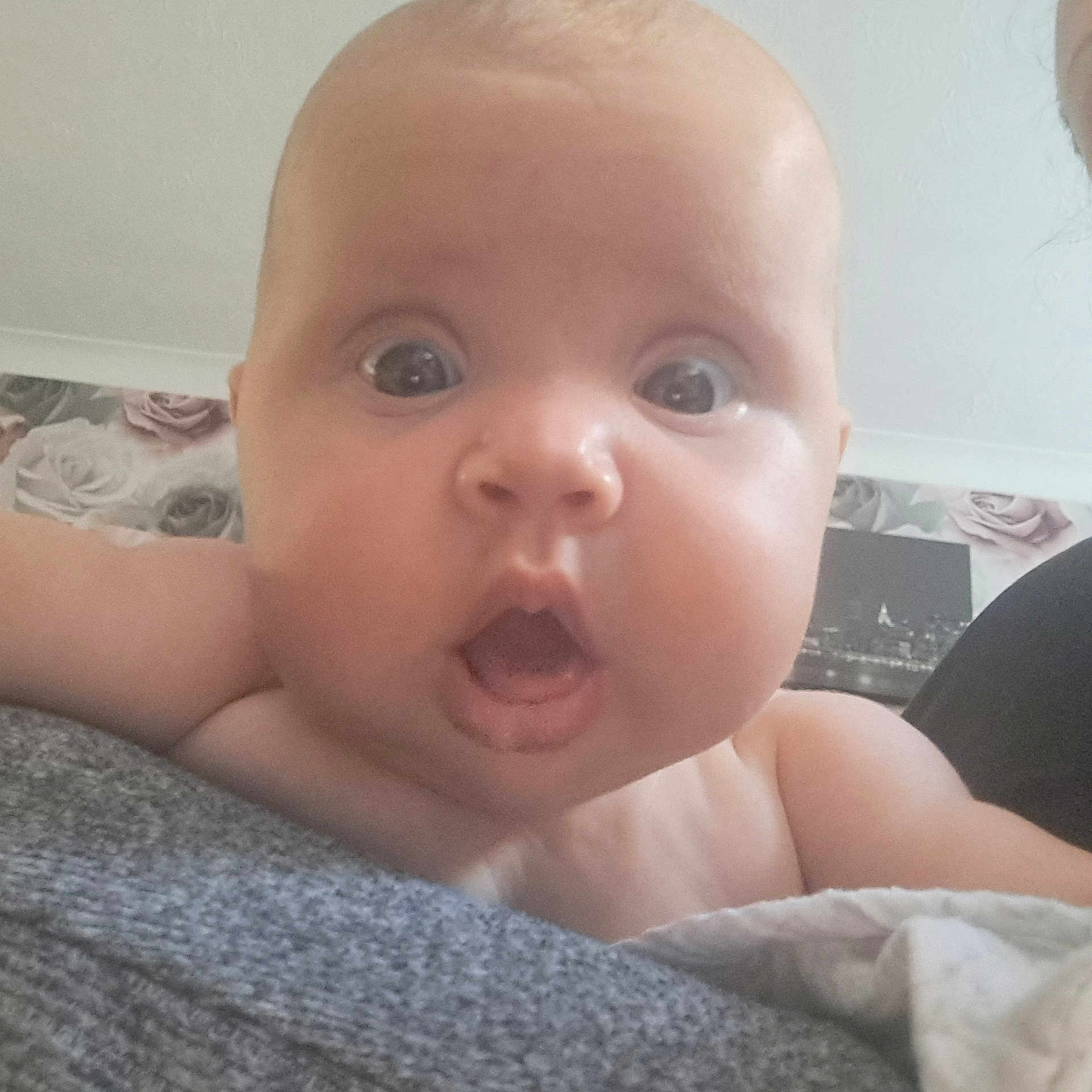 Mia joined the competition — help win amazing prizes! baby, bed, bedroom, blackboard, bodypart, face, furniture, happy, head, homedecor, indoors, laughing, mouth, newborn, person, photography, portrait, room, selfie, teeth