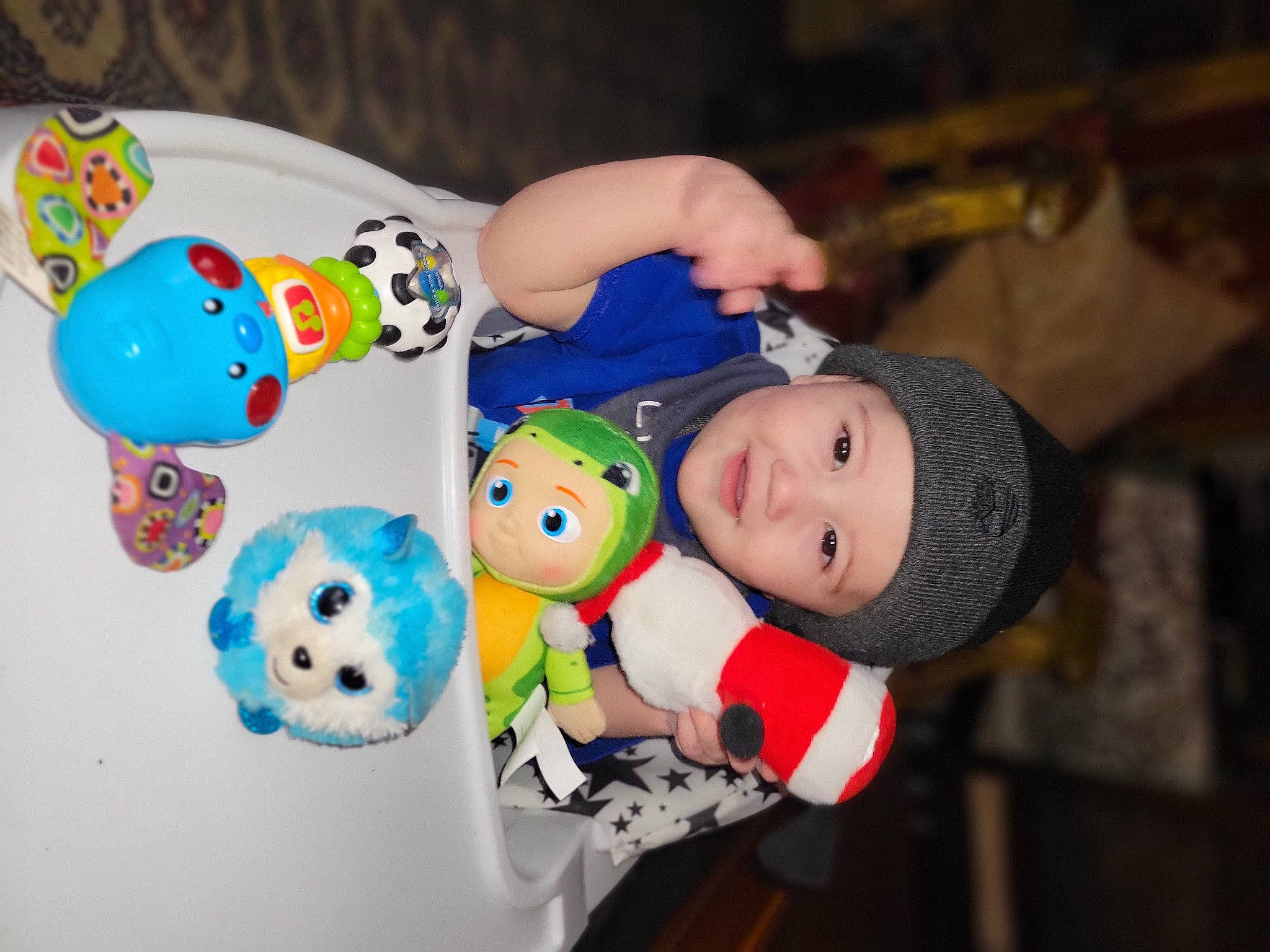 Kaleb joined the competition — help win amazing prizes! baby, baby_products, baby_toddler_clothing, baby_toys, child, event, fun, happy, headgear, headwear, joy, person, play, plush, room, smile, stuffed_toy, teddy_bear, textile, toddler