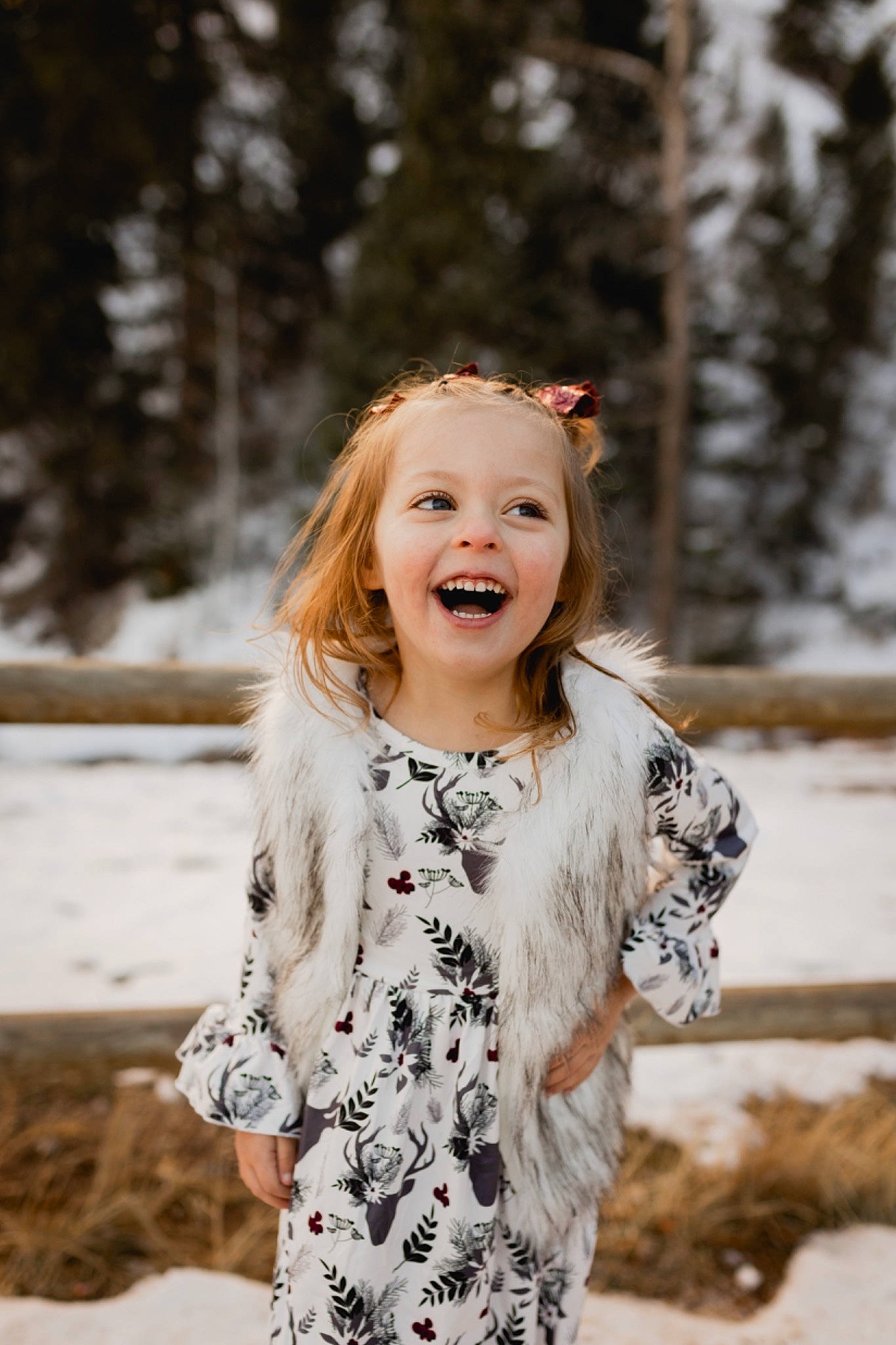 Hailee joined the competition — help win amazing prizes! branch, dress, eye, face, flash_photography, freezing, hair, happy, head, human_body, iris, joy, people_in_nature, person, plant, skin, sleeve, smile, snow, toddler