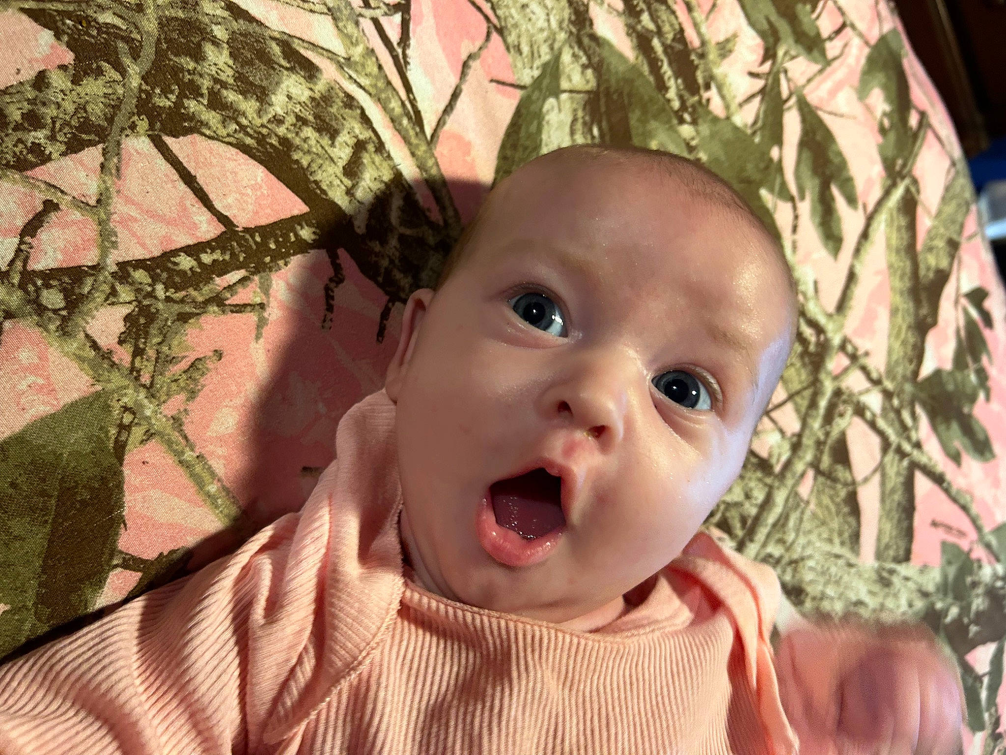 Kinsley is registered to the contest to win money with this photo: baby, baby_toddler_clothing, cheek, child, eyebrow, eyelash, fun, grass, happy, headwear, iris, laugh, lip, mouth, nose, pattern, person, plant, skin, smile
