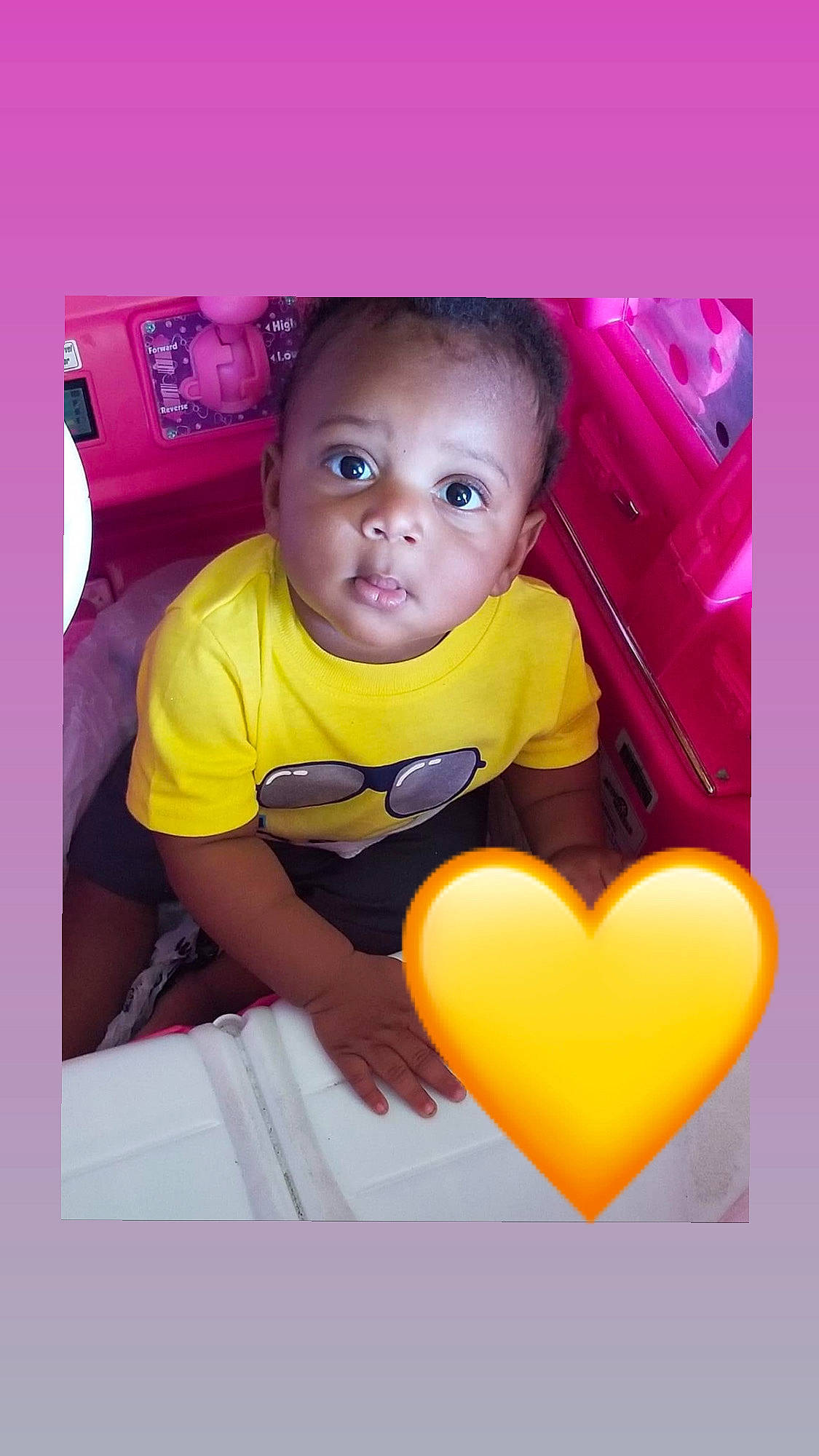 David joined the competition — help win amazing prizes! child, heart, magenta, person, pink, play, smile, toddler, yellow