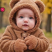 Miles is registered to the contest to win money with this photo: autumn, baby, bear_ears, blue_eyes, child, costume, cute, fall_leaves, hooded_jacket, innocent, nature, outdoor, plush, portrait, seasonal, sitting, soft_texture, toddler, warm_clothing, young