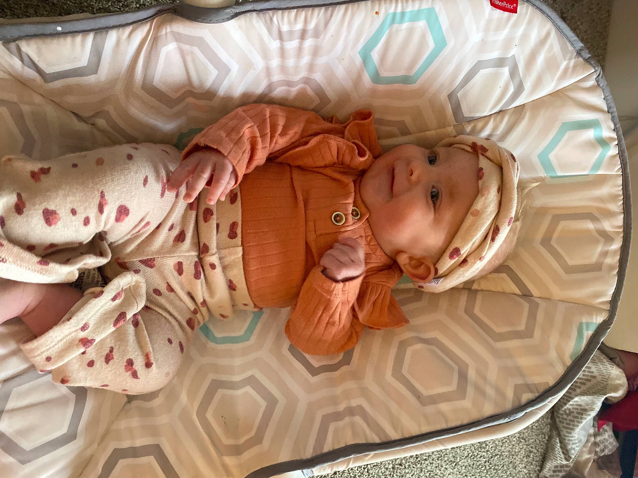 Addisyn joined the competition — help win amazing prizes! baby, baby_products, chair, child, comfort, headwear, linens, pattern, peach, person, pink, plant, product, room, sleep, toddler, wood