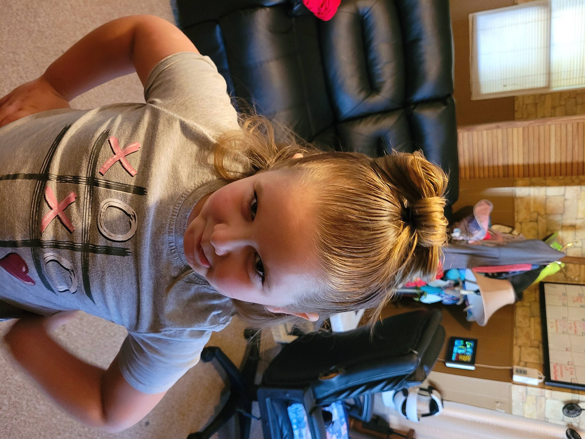 Breanna joined the competition — help win amazing prizes! child, elbow, fun, hair_coloring, human_leg, joy, leisure, mouth, person, picture_frame, room, sitting, smile, t_shirt, toddler, window