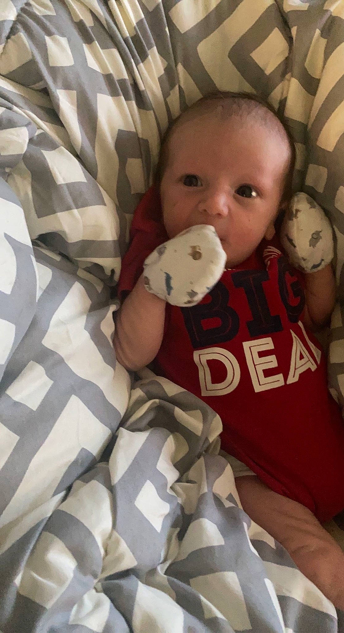 Darian joined the competition — help win amazing prizes! baby, baby_products, baby_safety, baby_toddler_clothing, bedding, carmine, cheek, child, comfort, happy, head, linens, pattern, person, room, sitting, sleeve, t_shirt, textile, toddler