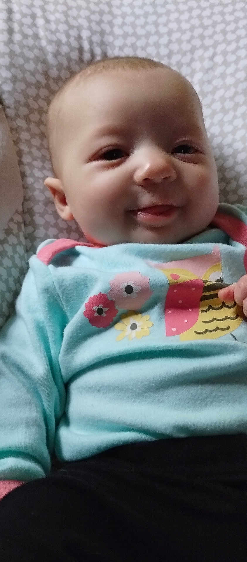 Asia joined the competition — help win amazing prizes! applique, baby, blanket, bodypart, clothing, face, finger, happy, head, knitwear, laughing, newborn, pattern, person, photography, portrait, sitting, smile, sweater, t_shirt