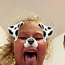 child, face, tongue, dog_filter, blonde_hair, curly_hair, smiling, indoor, playful, person, closeup, filter, digital_effect, happy, cute, head, young, fun, expression, casual