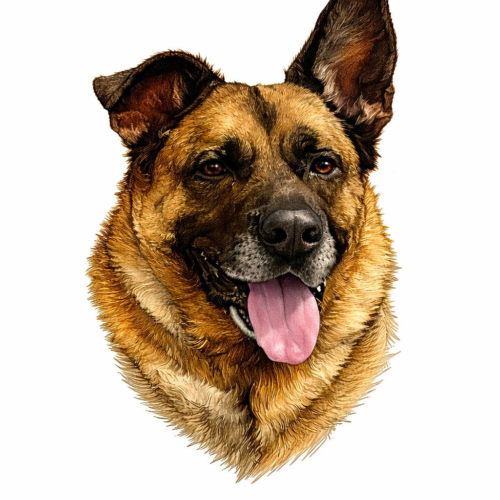 Rocky participe au concours pour gagner de l'argent avec cette photo : animal, black_nose, brown_fur, canine, closeup, cute, digital_art, dog, domestic_animal, ears, friendly, fur, happy, headshot, mammal, pet, portrait, smiling, tongue_out, white_background