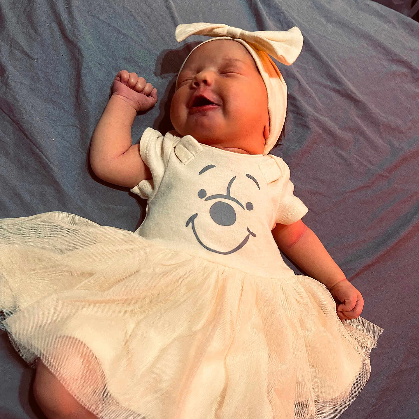 Mckinlee is registered to the contest to win money with this photo: architecture, baby, bed, blanket, bodypart, bonnet, building, clothing, costume, dress, face, furniture, hat, head, hospital, newborn, person, photography, portrait, sleeping