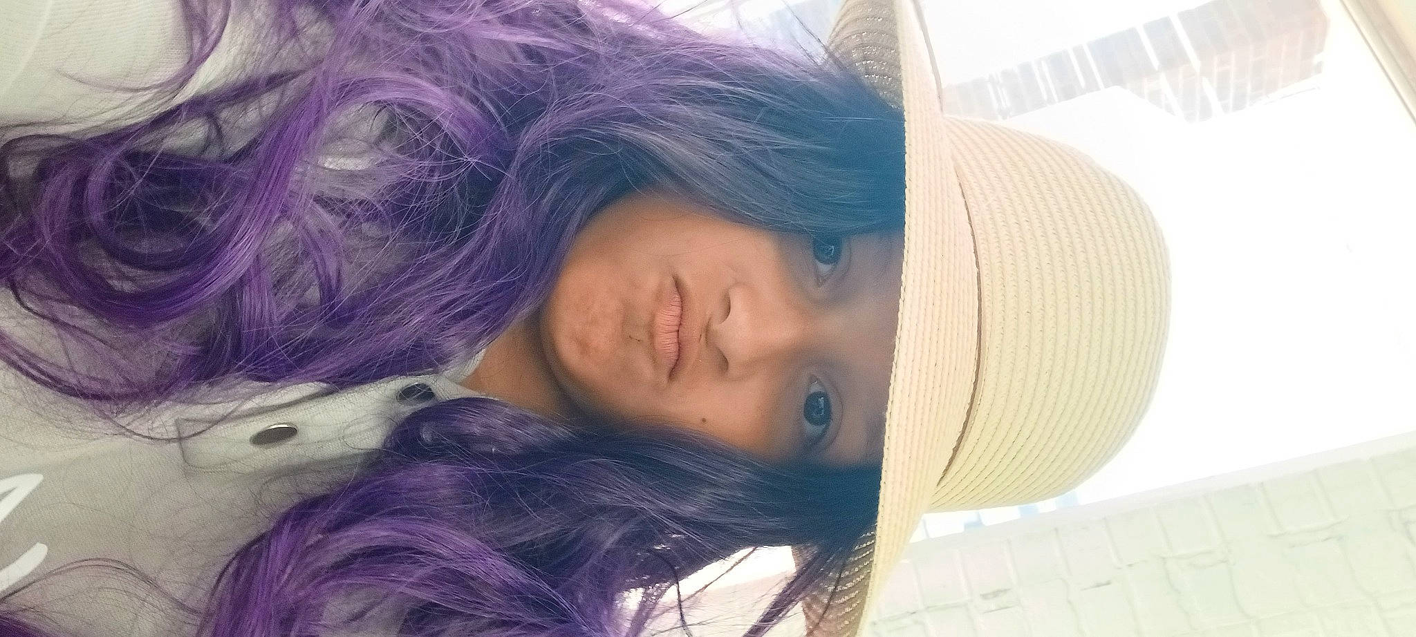 Jenasis joined the competition — help win amazing prizes! bangs, black_hair, cool, electric_blue, eyebrow, eyelash, eyewear, happy, hat, jaw, layered_hair, lip, long_hair, magenta, neck, nose, person, purple, selfie, skin