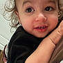 Mason joined the competition — help win amazing prizes! toddler, child, curly_hair, face, black_shirt, blue_pants, indoor, person, cute, baby, skin, hand, eyes, hair, clothing, portrait, holding, closeup, expression, smiling