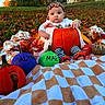 Adalynn joined the competition — help win amazing prizes! baby, child, infant, autumn, pumpkin, pumpkins, leaves, outdoor, fall, blanket, portrait, sitting, wide_eyes, headband, bow, striped_leggings, gourds, picnic, grass, trees
