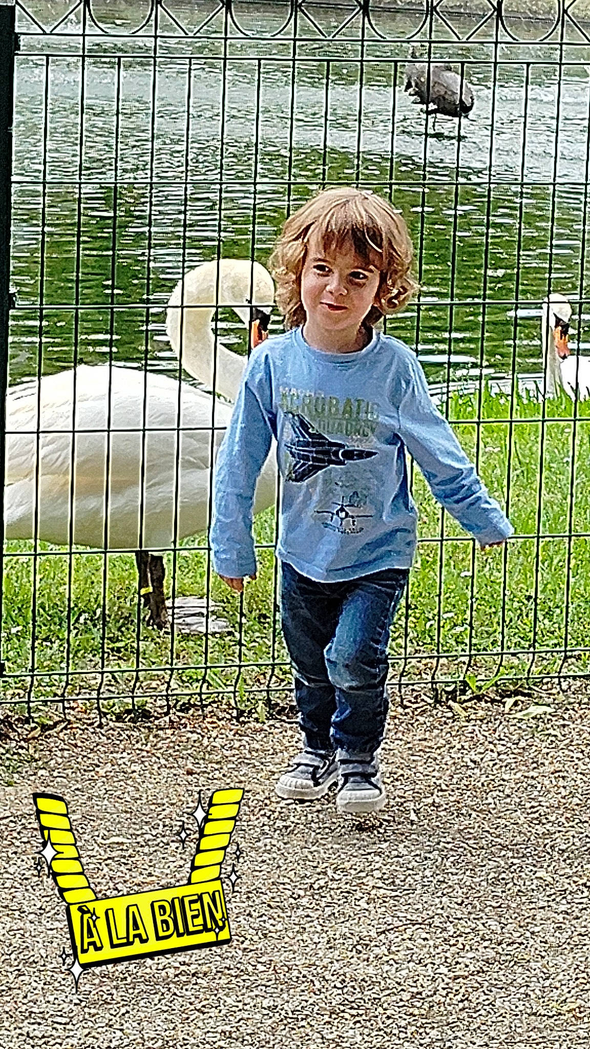 Sasha a rejoint le concours — aidez-le/la à gagner de superbes lots ! baby_toddler_clothing, child, fence, grass, happy, leisure, line, mammal, mesh, pattern, people_in_nature, person, plant, play, product, sitting, smile, toddler, vertebrate, white