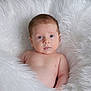 baby, infant, face, blue_eyes, skin, blanket, white, fluffy, soft, portrait, young, child, cute, lying_down, newborn, human, skin_tone, expression, calm, innocent