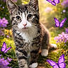 Pepito joined the competition — help win amazing prizes! adorable, animal, cat, closeup, curious, cute, flowers, fluffy, garden, greenery, kitten, nature, outdoor, path, purple_butterflies, sunlight, tabby, walking, white_paws, young_cat