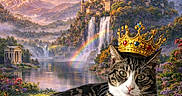 Pepito is registered to the contest to win money with this photo: animal, castle, cat, clouds, crown, fantasy, flowers, landscape, meadow, mountains, nature, outdoor, rainbow, regal, river, royalty, scenery, sky, sunset, waterfall