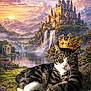 Pepito is registered to the contest to win money with this photo: animal, castle, cat, clouds, crown, fantasy, flowers, landscape, meadow, mountains, nature, outdoor, rainbow, regal, river, royalty, scenery, sky, sunset, waterfall