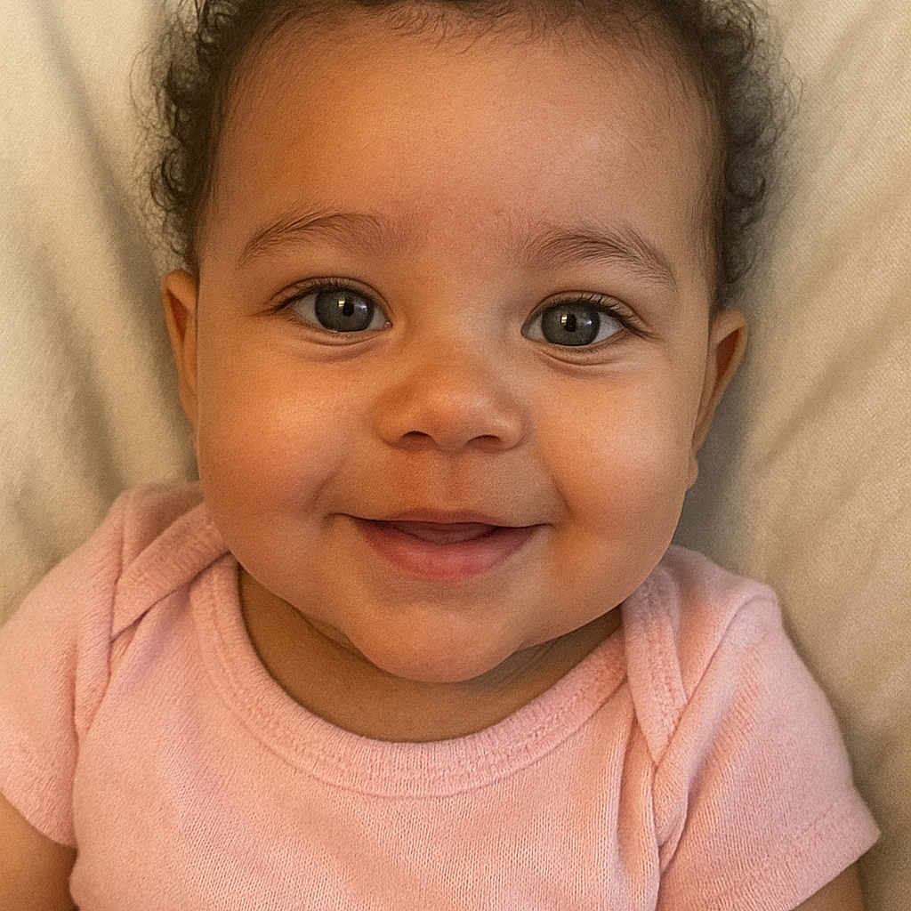 Willow is registered to the contest to win money with this photo: baby, babylaughing, bodypart, clothing, face, finger, frown, hand, happy, head, laughing, mouth, newborn, person, photography, portrait, sad, smile, t_shirt, teeth