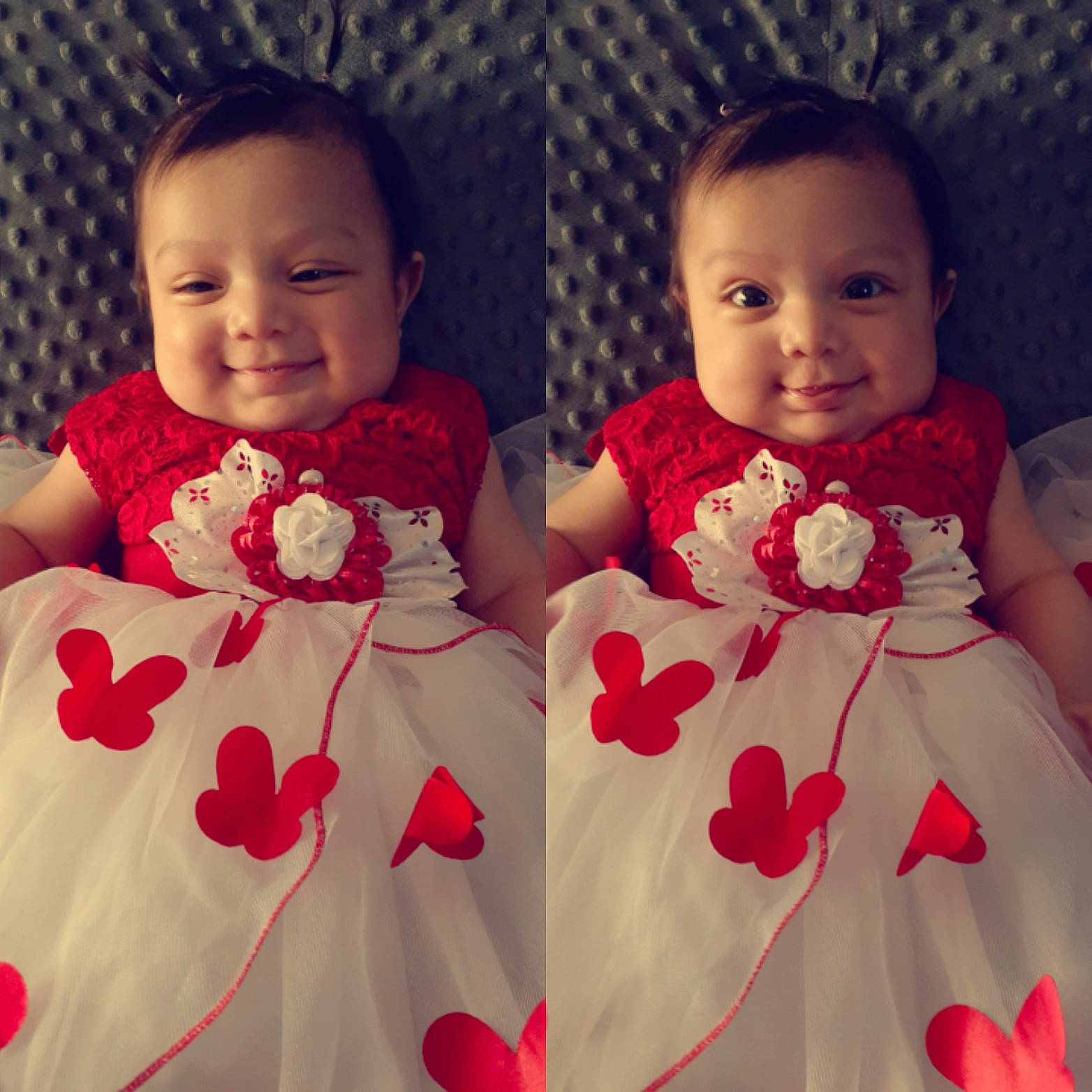 Carmella joined the competition — help win amazing prizes! baby, baby_toddler_clothing, cheek, child, dress, flower, happy, head, joy, love, person, petal, photography, pink, plant, product, red, sibling, skin, smile