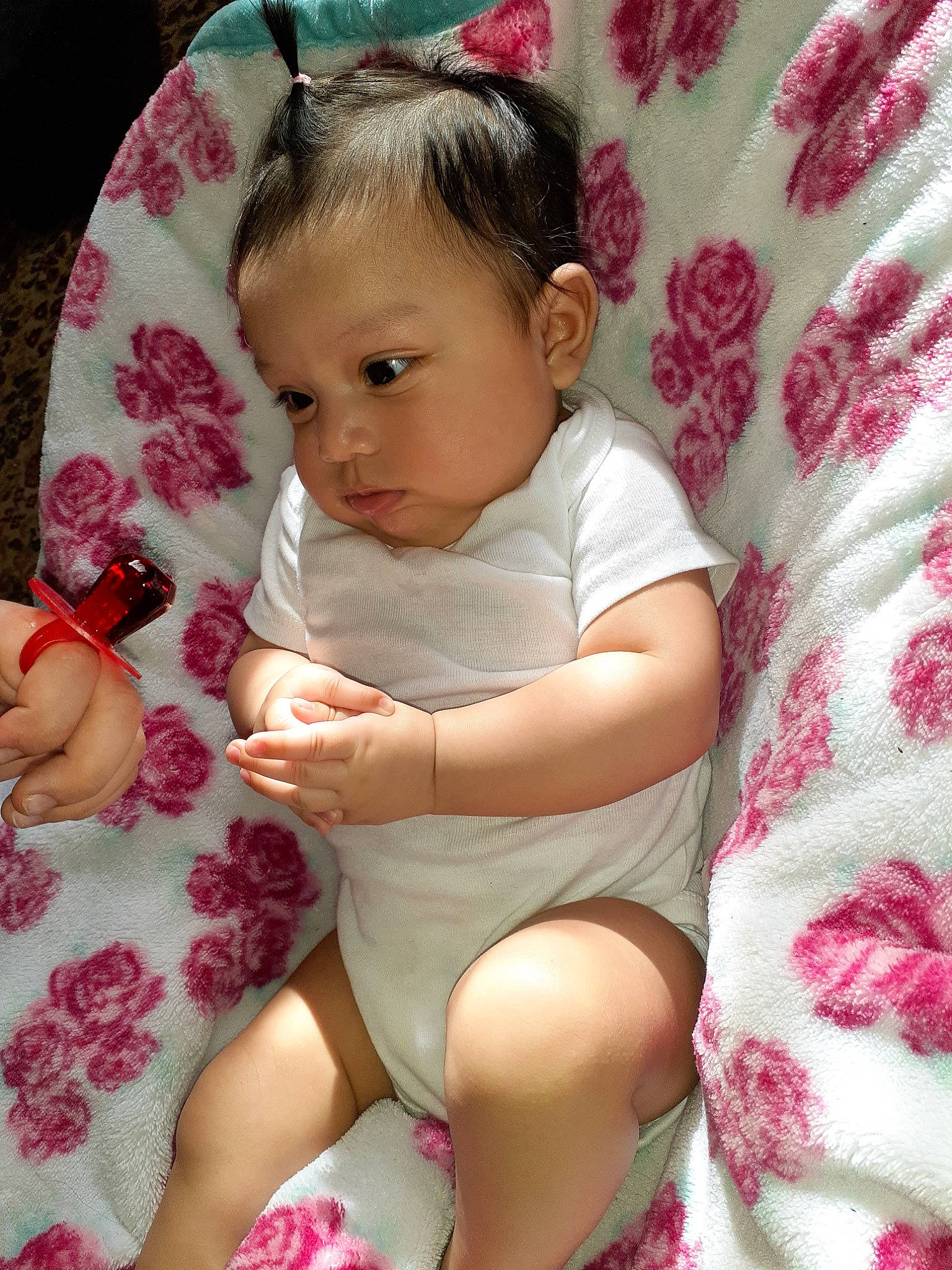 Carmella joined the competition — help win amazing prizes! baby, cheek, child, eye, finger, lip, person, pink, skin, textile, toddler