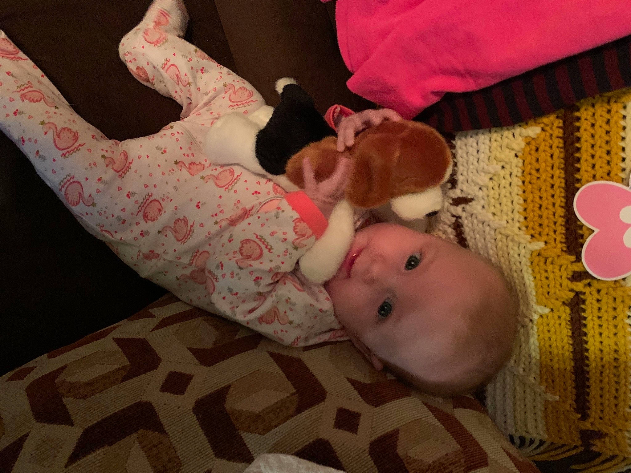 Kaylynn is registered to the contest to win money with this photo: baby, baby_products, baby_toddler_clothing, cheek, child, comfort, fawn, finger, gesture, happy, linens, nose, pattern, person, pink, room, skin, smile, textile, toddler