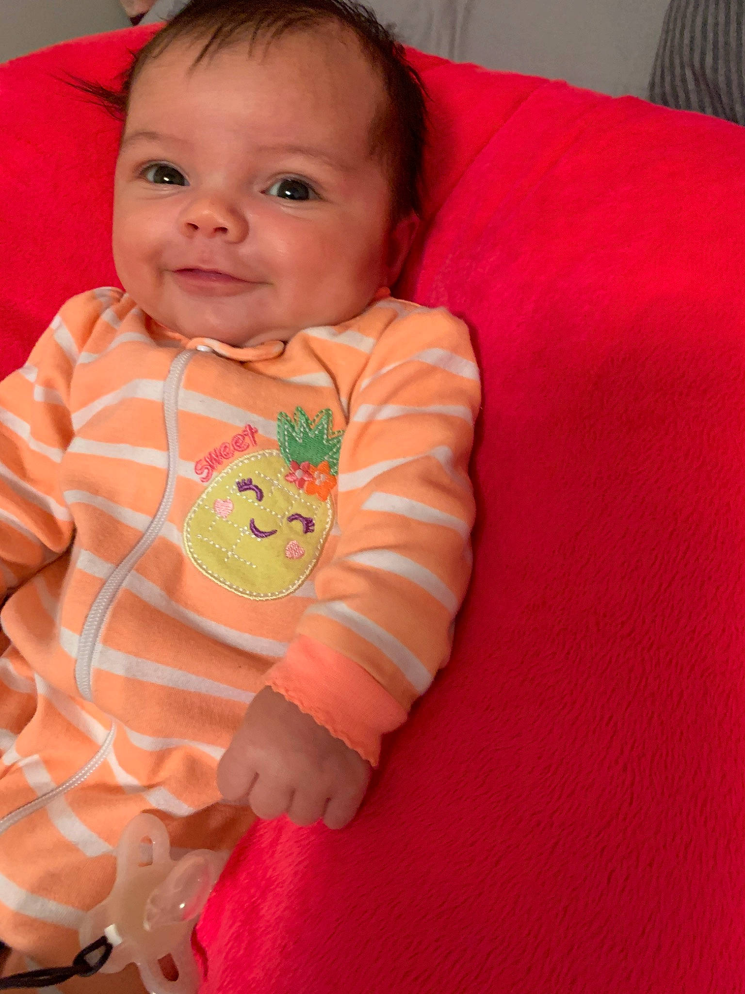 Kiana joined the competition — help win amazing prizes! baby, baby_products, baby_toddler_clothing, cheek, child, face, head, joy, linens, lip, nap_mat, nose, person, pink, skin, smile, textile, toddler