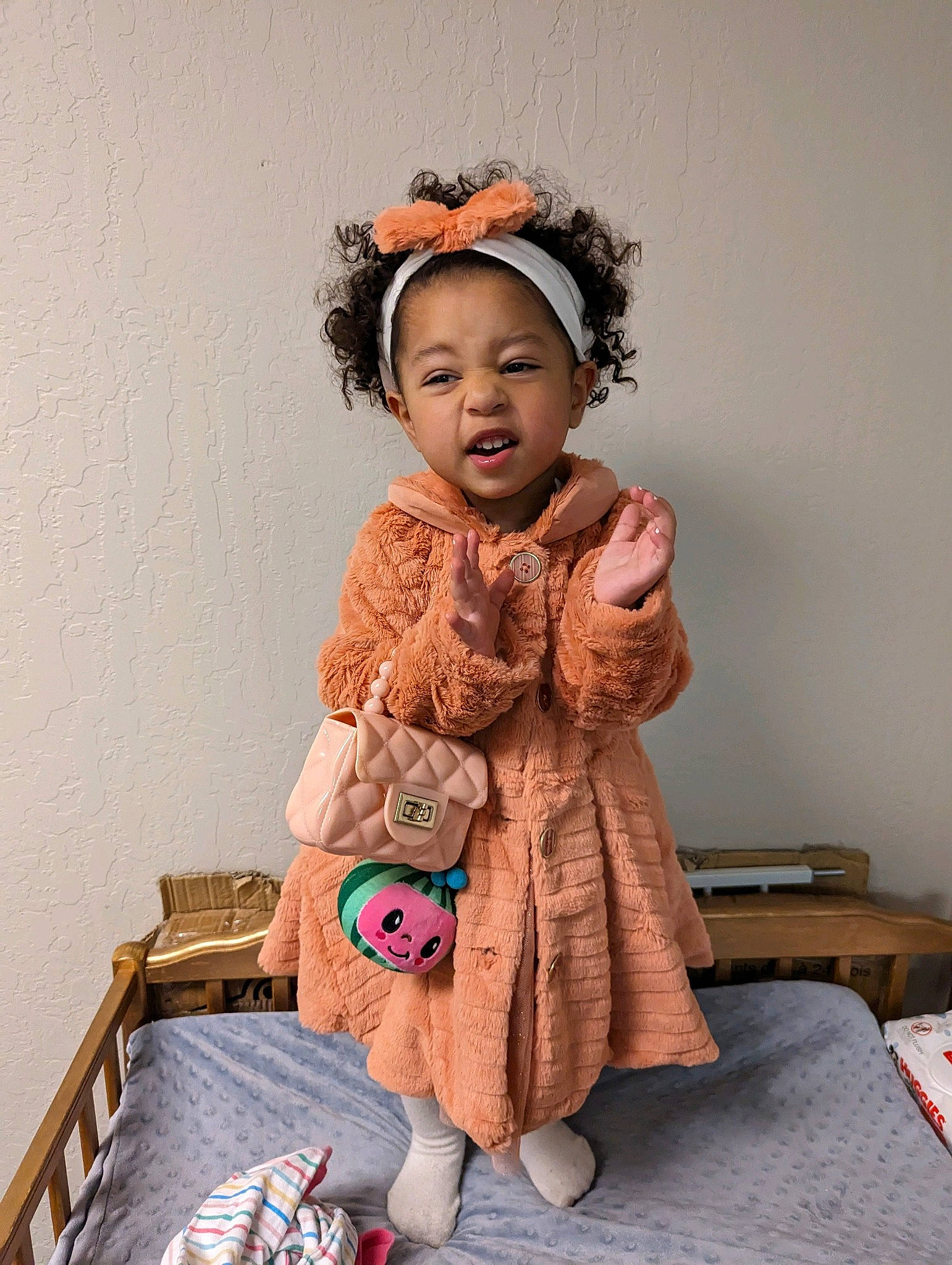 Elisa joined the competition — help win amazing prizes! baby, baby_toddler_clothing, child, dress, eye, face, fashion_design, fur, happy, head, headgear, headpiece, human_body, magenta, peach, person, pink, room, sleeve, textile