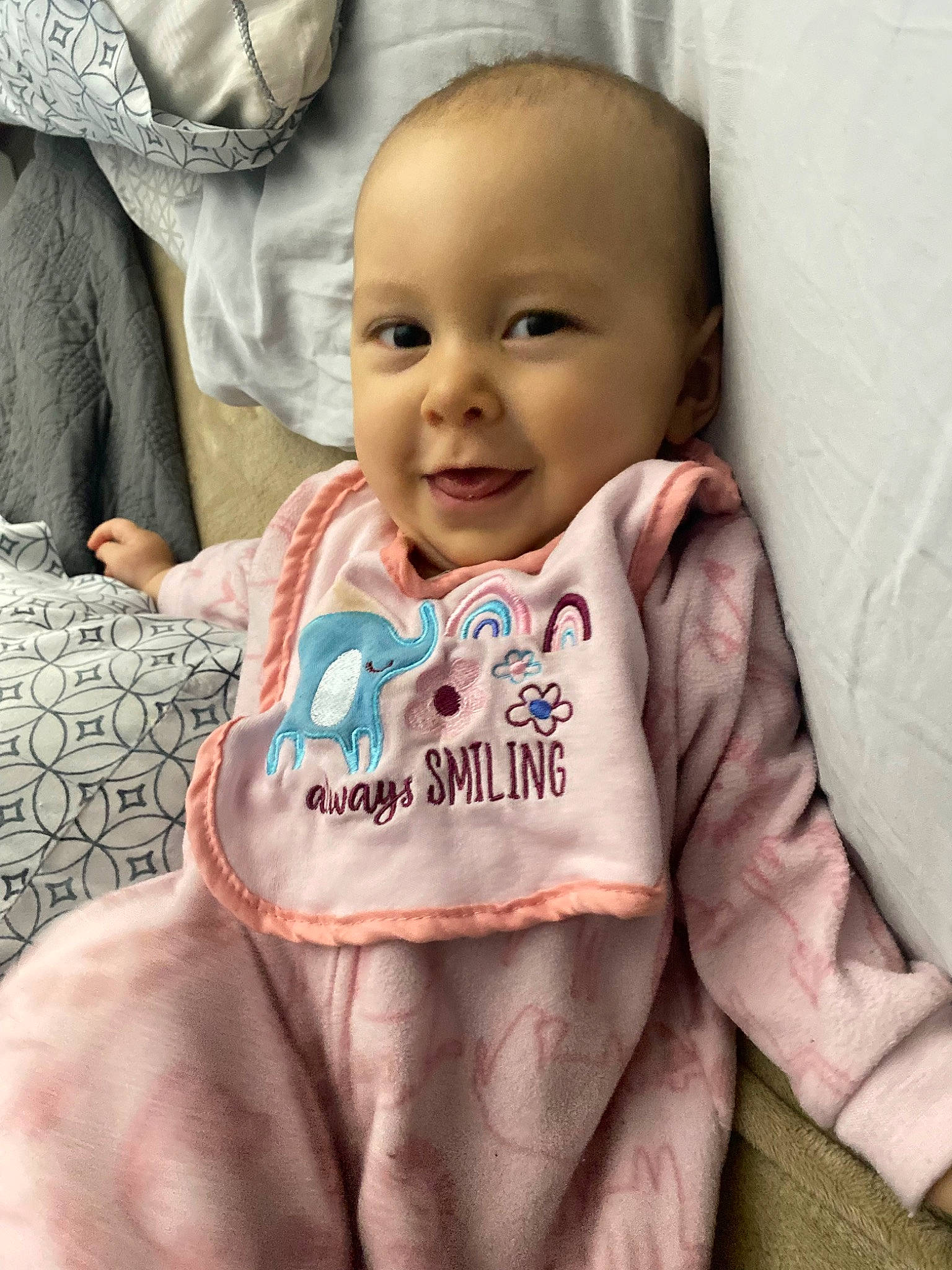 Emersyn joined the competition — help win amazing prizes! baby, baby_products, baby_toddler_clothing, cheek, comfort, cool, fur, gesture, happy, iris, linens, nose, outerwear, person, pink, skin, sleeve, smile, t_shirt, textile