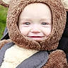 toddler, child, costume, bear, cute, smile, face, eyes, outdoor, baby, fuzzy, ears, clothing, portrait, happy, closeup, person, infant, warm, funny