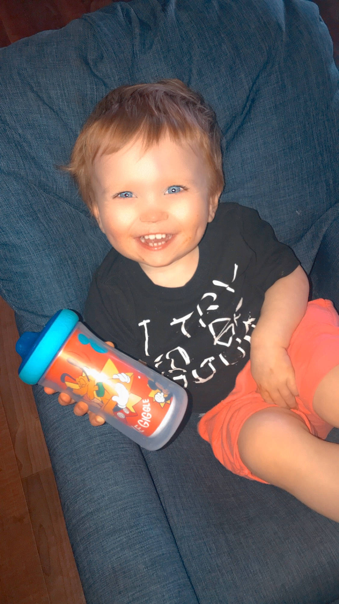 Corbyn joined the competition — help win amazing prizes! arm, baby_playing_with_toys, baby_toddler_clothing, cheek, chin, facial_expression, hairstyle, hand, happy, head, human_body, iris, joy, leg, mammal, orange, organ, person, skin, sleeve