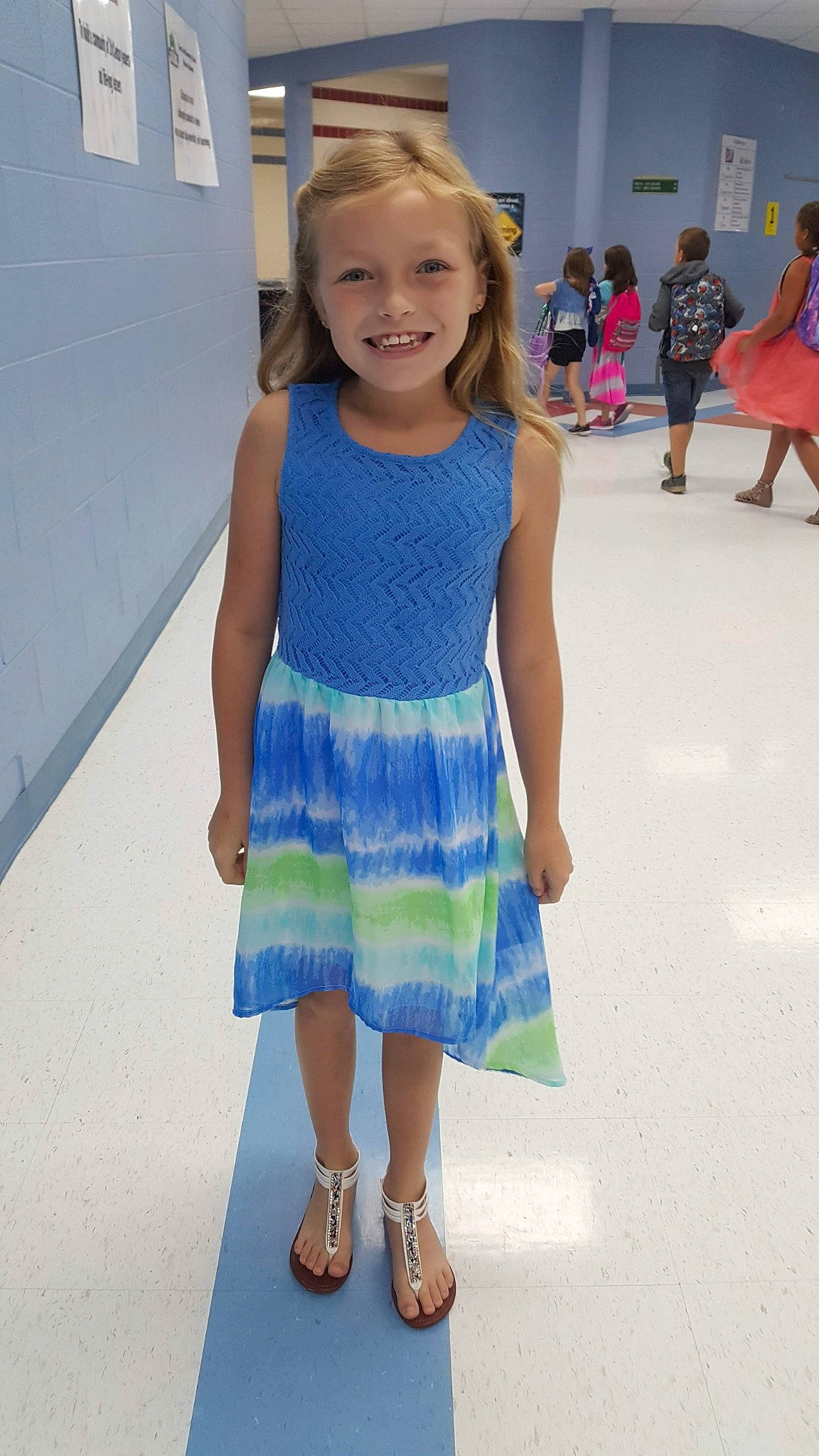 Cami is registered to the contest to win money with this photo: blue, child, child_model, clothing, day_dress, dress, electric_blue, fashion, fashion_design, footwear, fun, joy, one_piece_garment, pattern, person, shoe, smile, style, summer, toddler