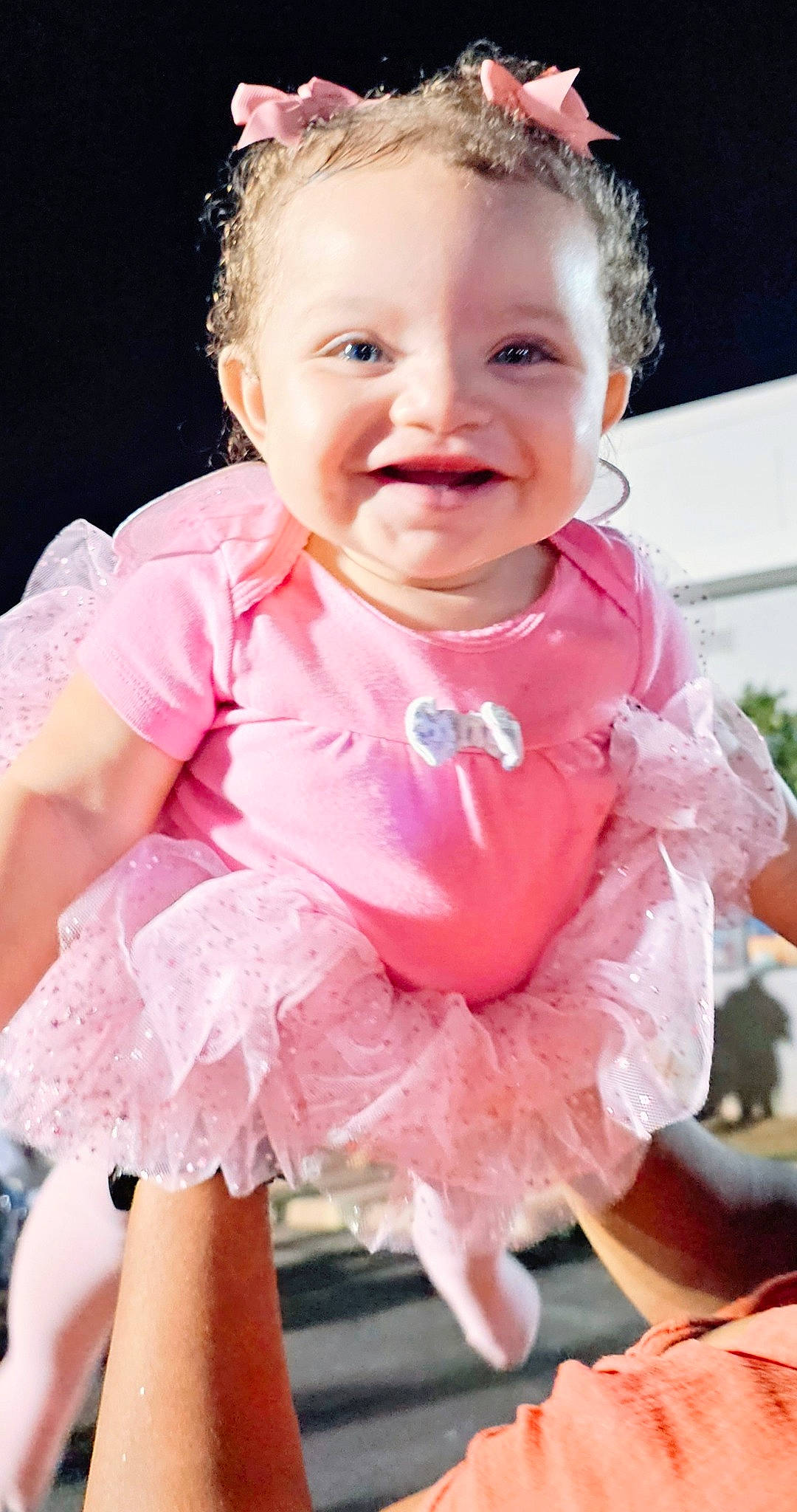 Alora joined the competition — help win amazing prizes! baby, baby_toddler_clothing, cheek, child, day_dress, dress, embellishment, event, fashion_accessory, happy, iris, joy, magenta, peach, person, pink, ruffle, skin, sleeve, smile