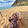 Mailehea is registered to the contest to win money with this photo: baby, beach, cliffs, clouds, happy, hat, infant, legs, leopard_print, nature, ocean, outdoor, relaxing, sand, sky, smiling, sunshine, towel, vacation, water