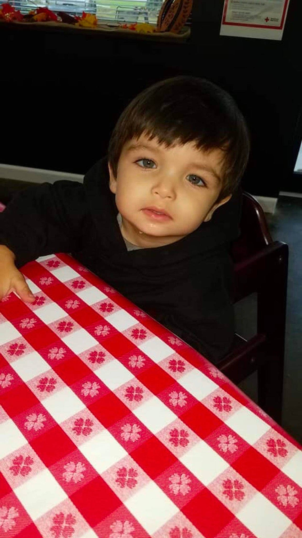 Keagan is registered to the contest to win money with this photo: baby, board_game, chess, child, games, indoor_games_and_sports, person, play, recreation, red, toddler