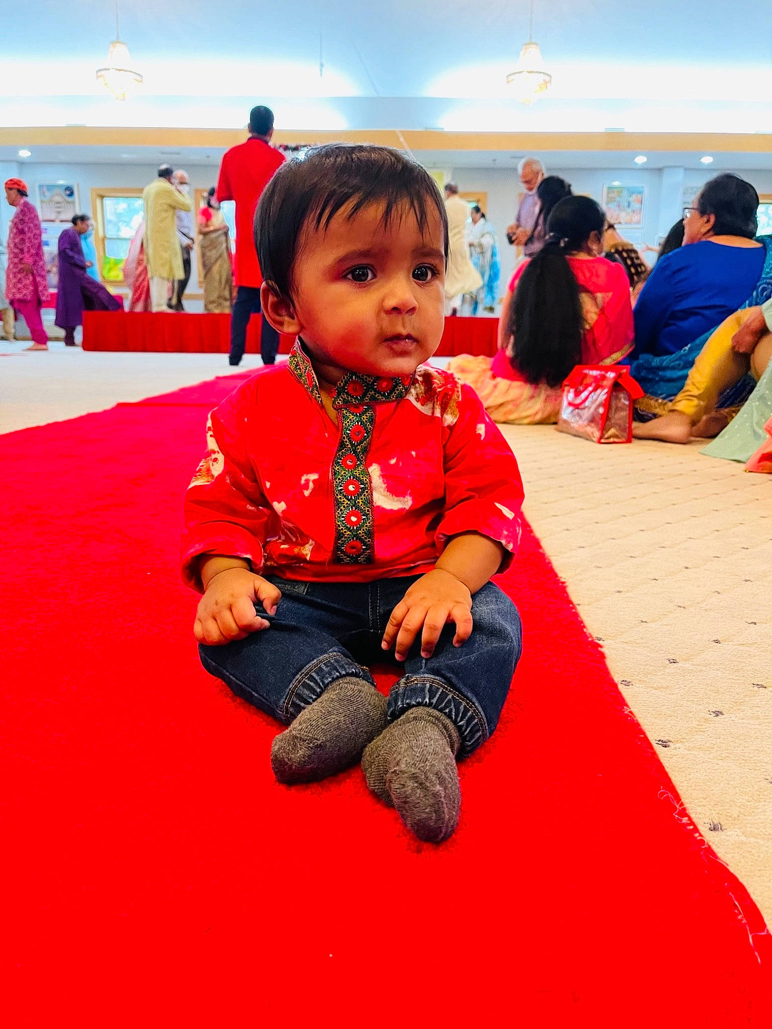 Maahir joined the competition — help win amazing prizes! baby, bag, blue, blurred, carpet, child, event, flooring, fun, grass, happy, human, leisure, luggage_and_bags, magenta, person, pink, recreation, sitting, sky