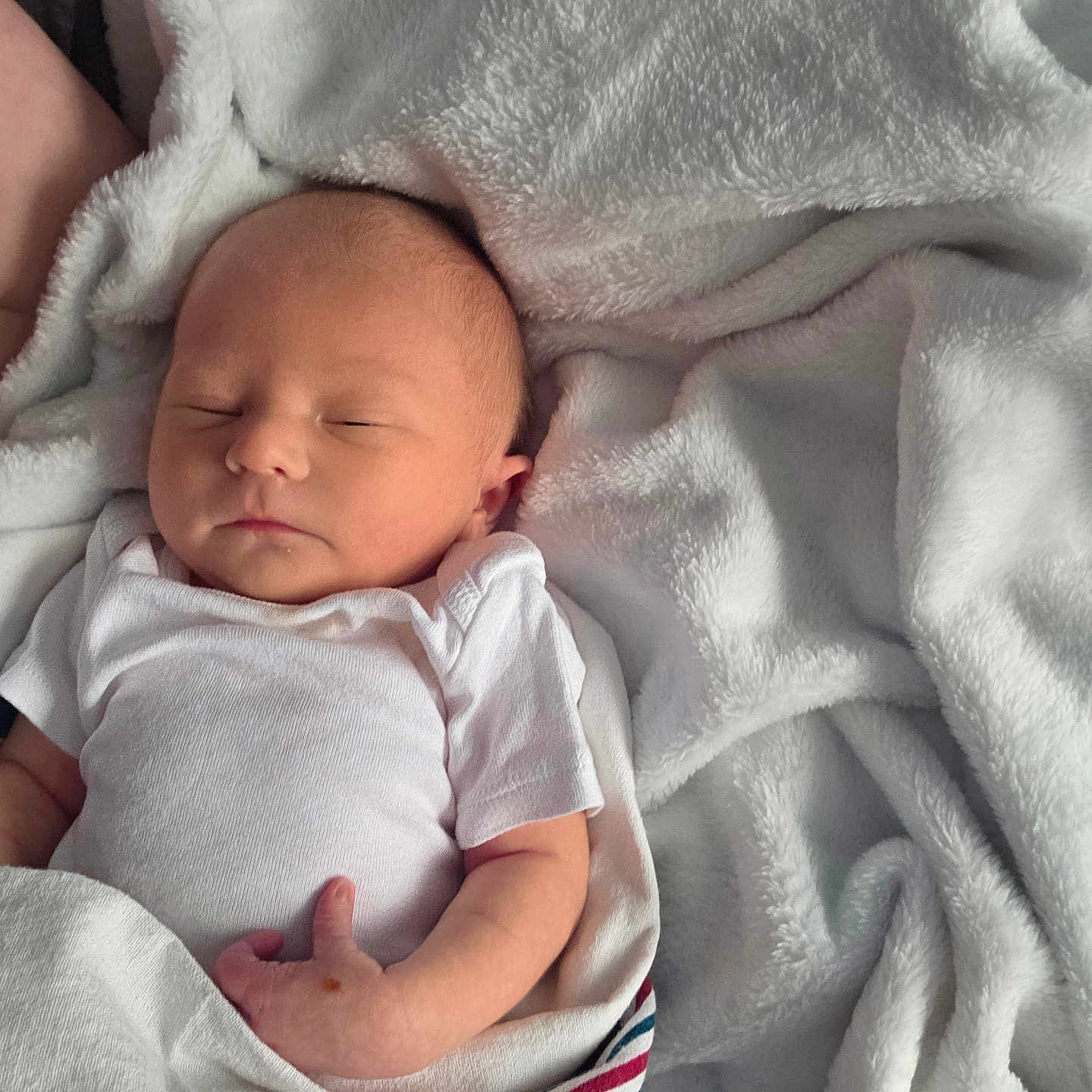 Cayson is registered to the contest to win money with this photo: baby, blanket, closeup, comfort, cozy, cute, hand, human, indoors, infant, newborn, peaceful, portrait, resting, skin, sleeping, soft_texture, warm, white_clothing, wrapped