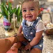 Luna joined the competition — help win amazing prizes! baby, clothing, dress, face, flower, footwear, happy, head, jeans, pants, person, photography, plant, portrait, pottedplant, sandal, shoe, shorts, sitting, smile