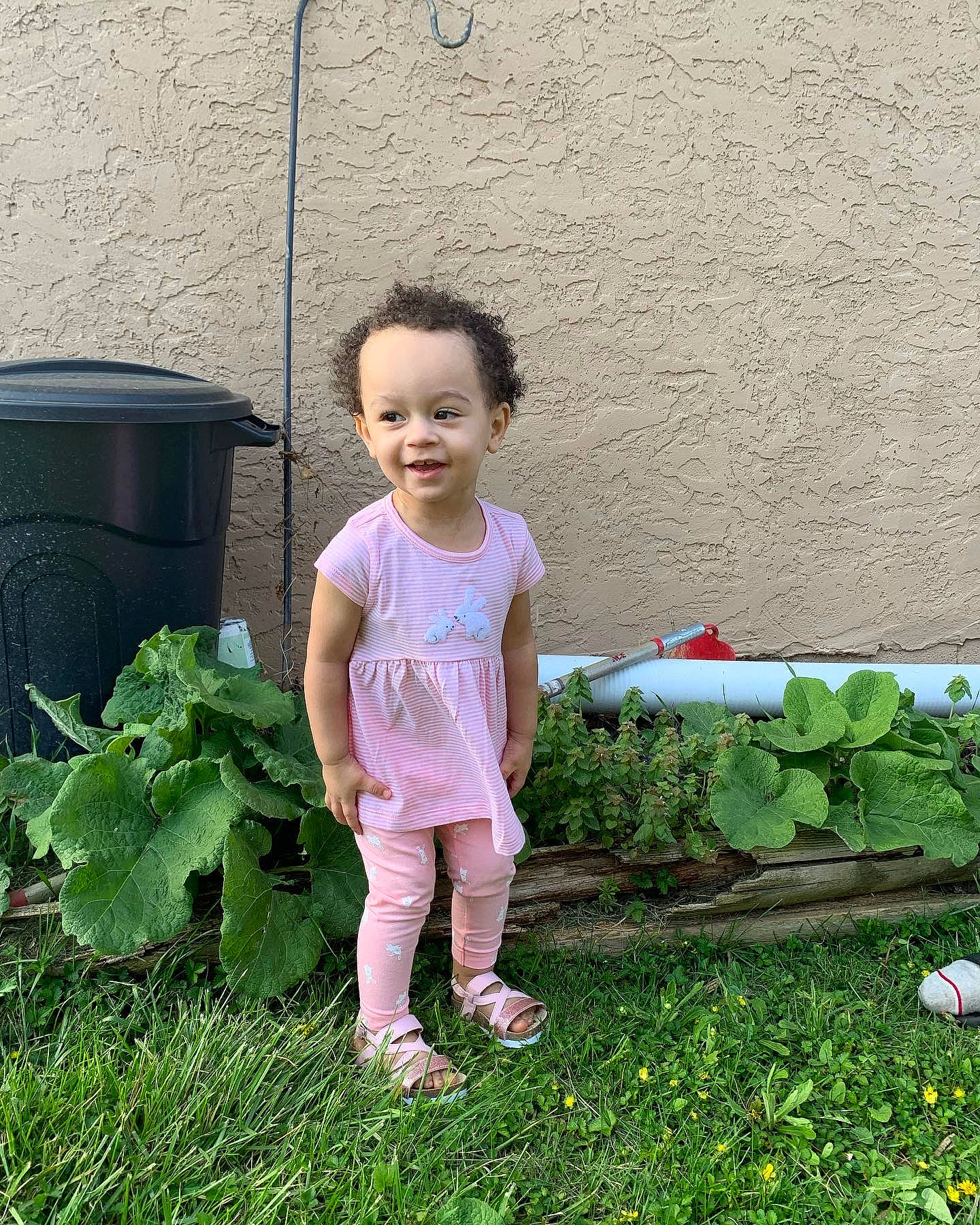 Aria is registered to the contest to win money with this photo: baby_toddler_clothing, child, flower, garden, grass, green, groundcover, happy, joy, leaf, people_in_nature, person, petal, plant, shorts, sitting, smile, soil, t_shirt, toddler