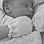 baby, bed, blanket, child, closeup, cozy, cute, fabric, face, head, infant, mittens, monochrome, newborn, peaceful, portrait, resting, sleeping, soft, texture