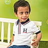 blue_jeans, boy, bubble, casual_clothing, chair, child, cute, fashion, green_background, happy, indoor, people, person, playful, portrait, short_hair, sitting, smile, white_polo_shirt, young_child