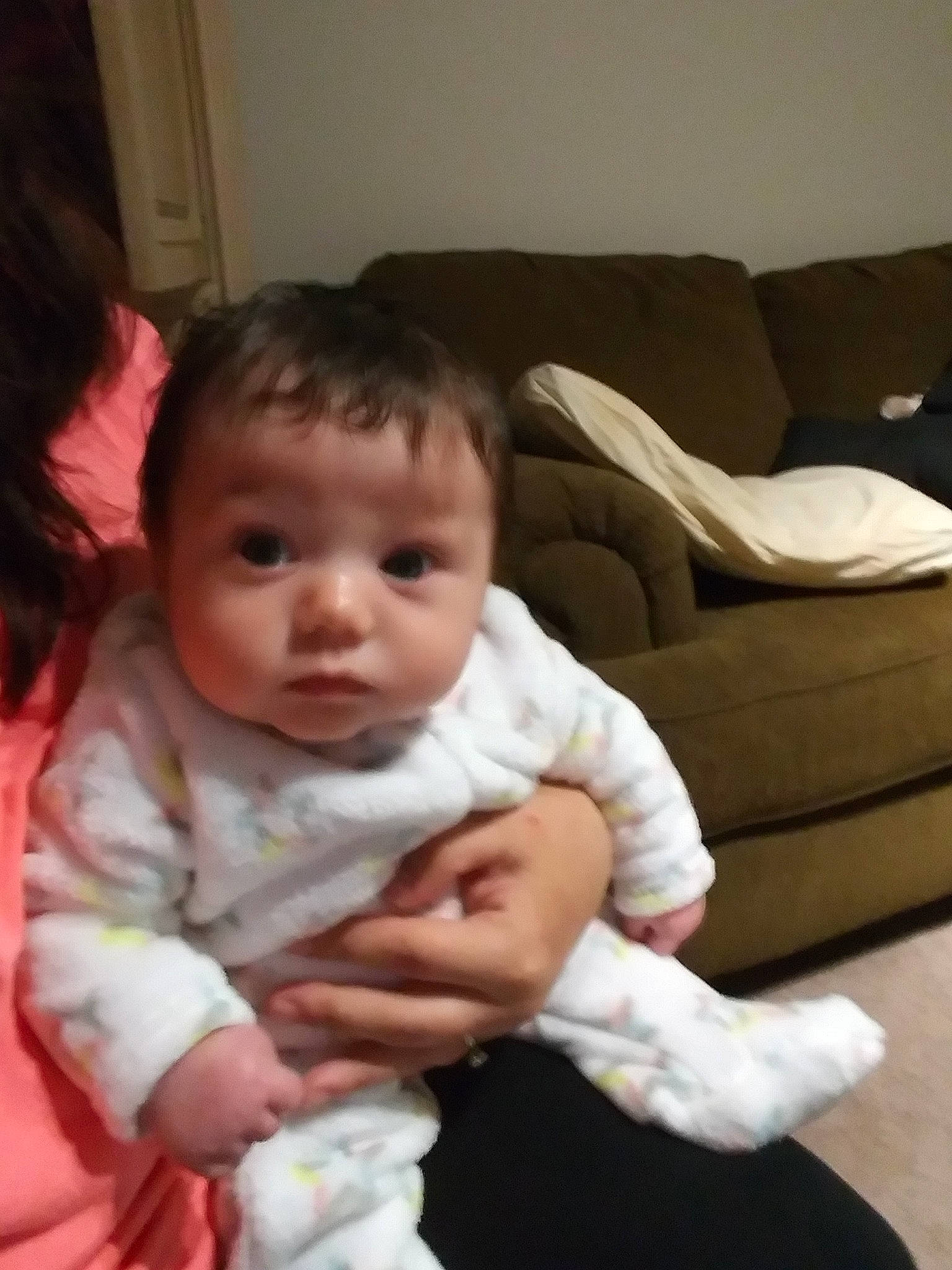 Brooklynne is registered to the contest to win money with this photo: baby, cheek, child, mouth, nose, person, sitting, skin, smile, thumb, toddler