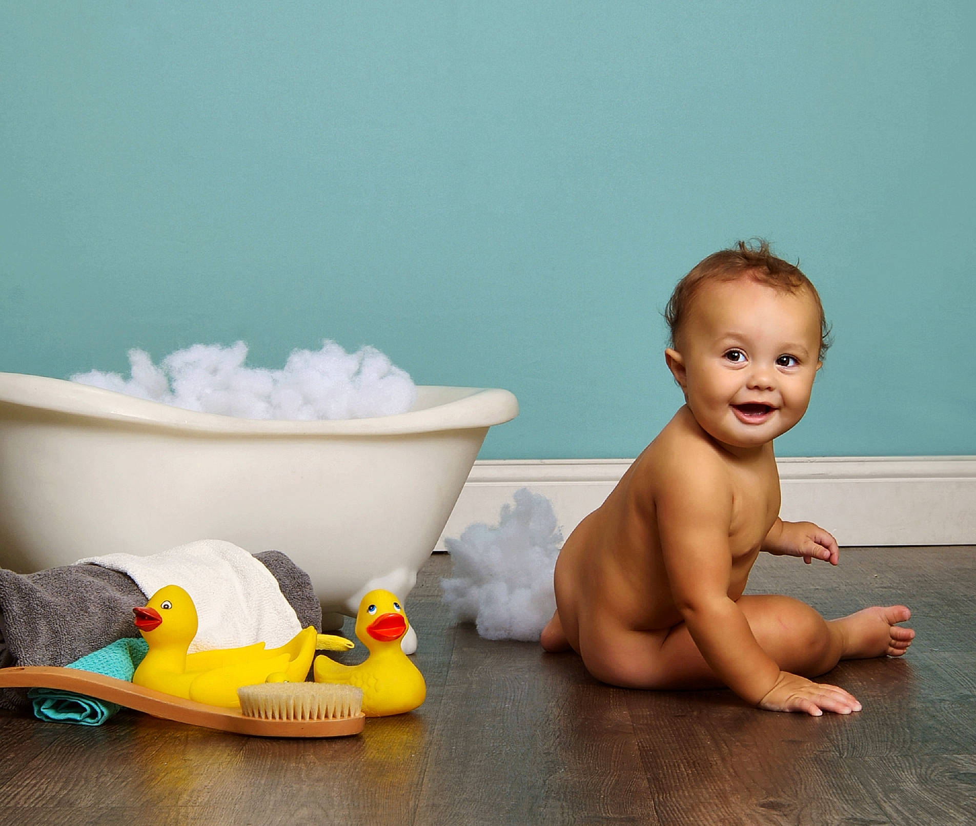 Gabriel Alexander Foster joined the competition — help win amazing prizes! baby, baby_bathing, bathing, bathtub, child, floor, flooring, person, play, product, room, rubber_ducky, sitting, toddler, toy, yellow