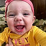 accessories, baby, babylaughing, bodypart, clothing, face, happy, head, headband, jewelry, laughing, mouth, necklace, newborn, person, photography, portrait, smile, t_shirt, teeth