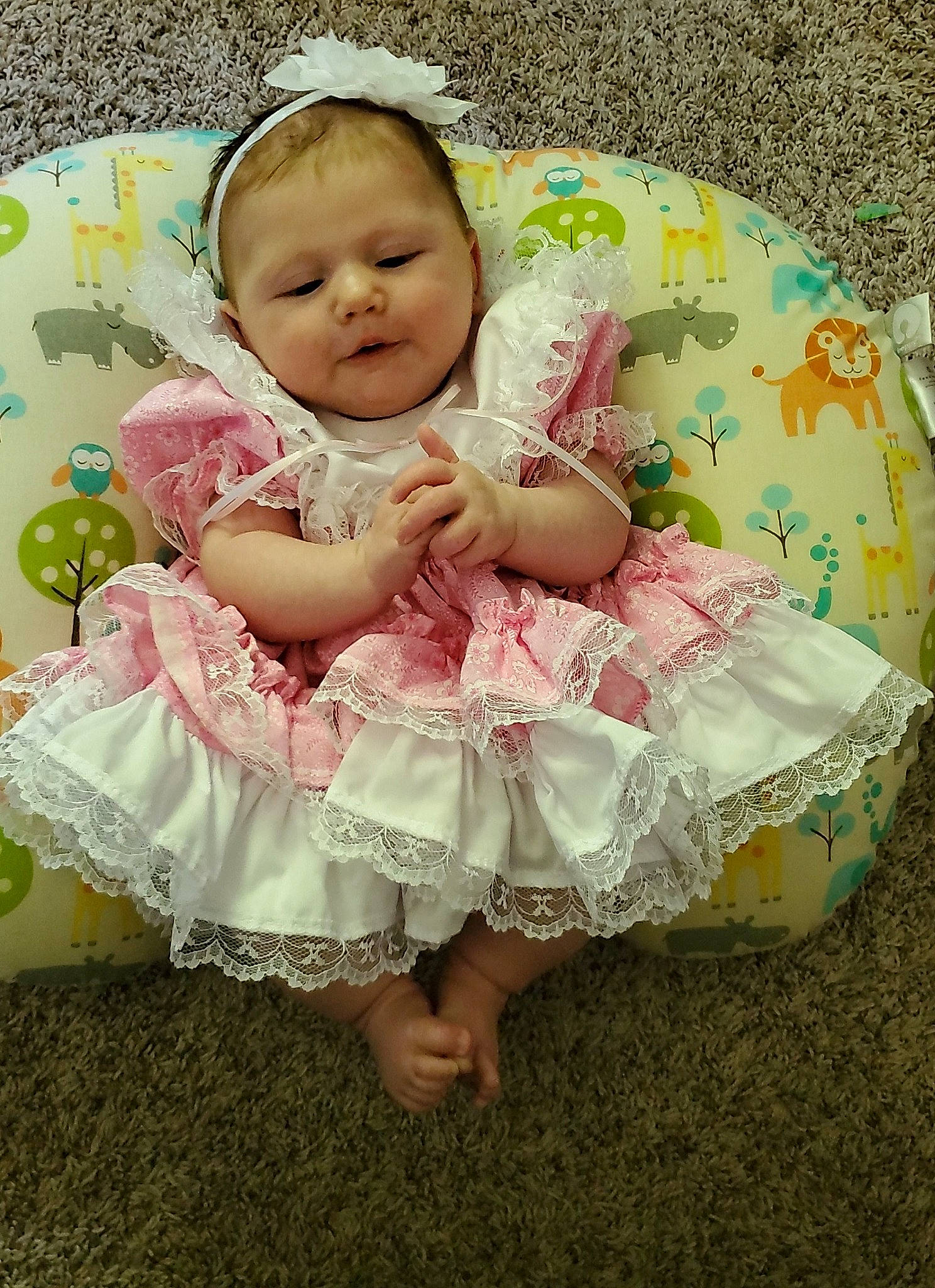 Joslyn joined the competition — help win amazing prizes! baby, baby_products, baby_toddler_clothing, child, dress, pattern, person, pink, product, skin, textile, toddler