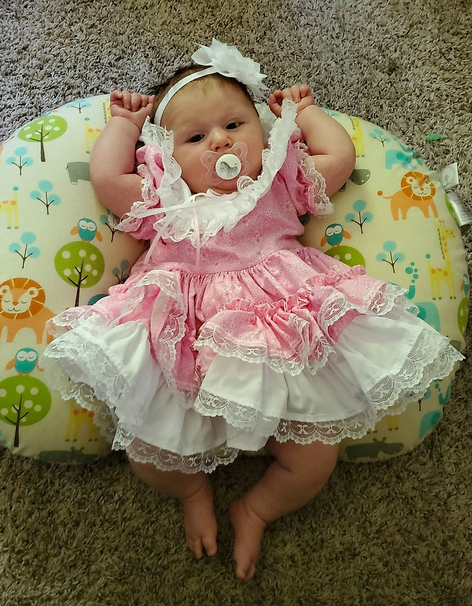 Joslyn joined the competition — help win amazing prizes! baby, baby_products, baby_toddler_clothing, child, clothing, costume, dress, hair_accessory, pattern, person, pink, product, skin, smile, toddler