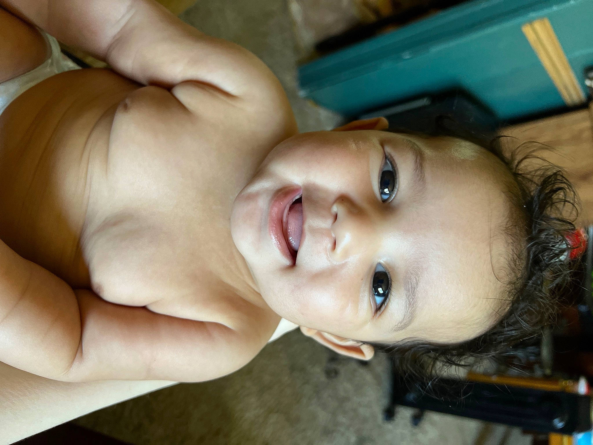 Kahlie is registered to the contest to win money with this photo: baby, cheek, chin, eye, eyebrow, eyelash, face, forehead, hair, happy, head, human_body, jaw, lip, mouth, neck, nose, organ, person, skin