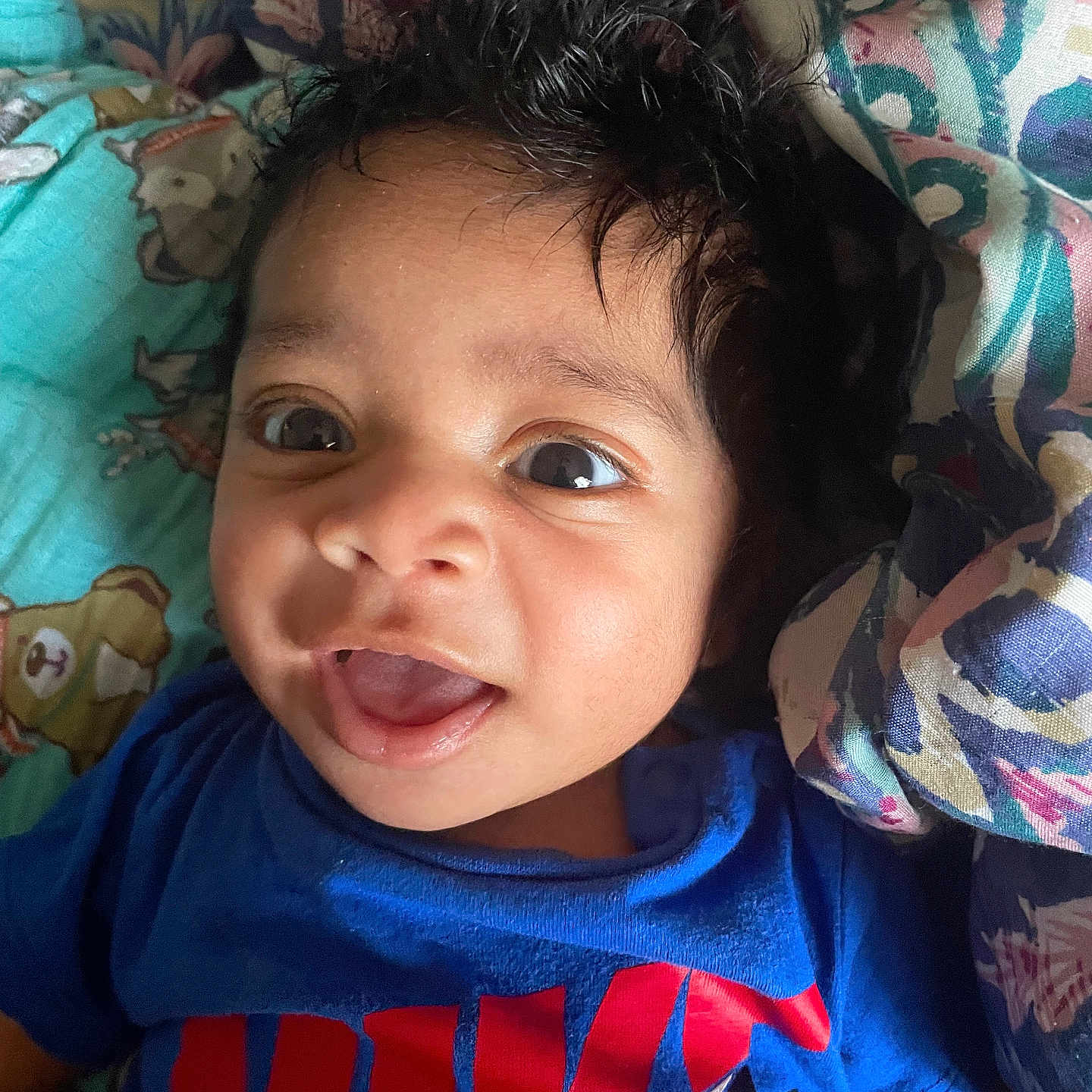 Deamonprestonjr is registered to the contest to win money with this photo: baby, bed, bodypart, clothing, couch, cushion, face, furniture, happy, head, homedecor, laughing, mouth, person, photography, portrait, selfie, smile, t_shirt, teeth